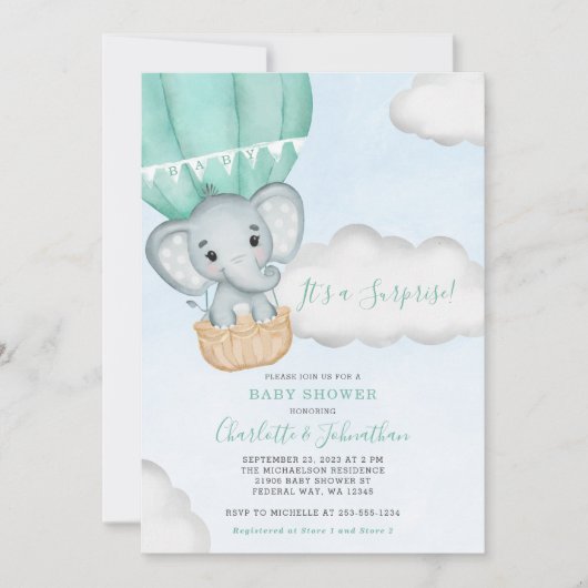 Neutraal Olifant Mint Groen Baby shower Kaart (Voorkant)