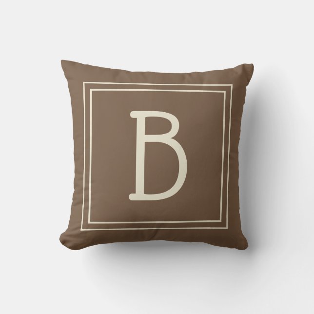 Neutraal omkaderd monogram initiaal modern bruin c kussen (Voorkant)