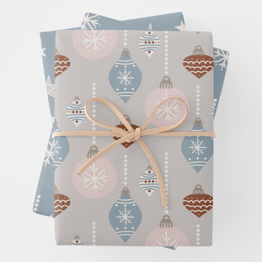 Neutraal palat Bauble and Kerststerren Inpakpapier Vel (In situ)