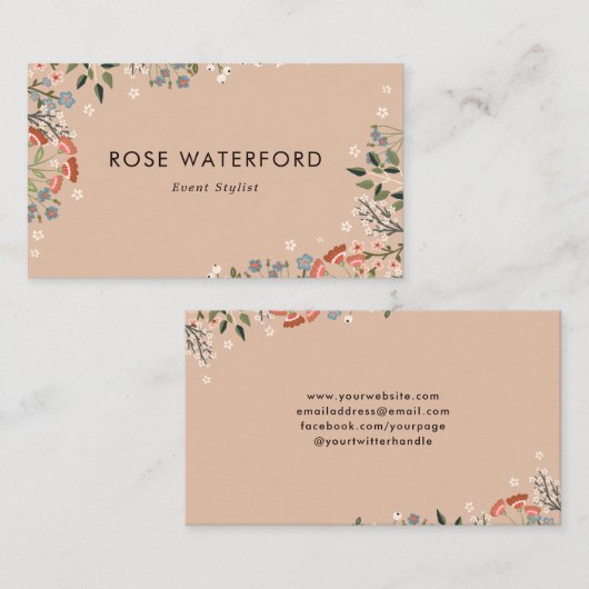 Neutraal palet Boho wilde bloemen Visitekaartje (Voorkant / Achterkant)