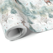 Neutraal pastel salie groen winterbos rendier cadeaupapier (Rol Hoek)