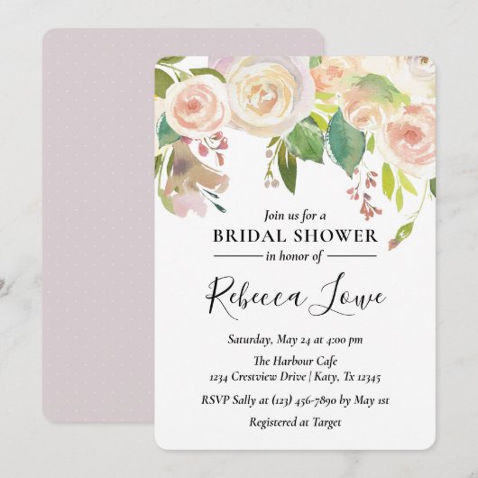Neutraal Roos Bloom Bridal Shower Invitation Kaart (Voorkant / Achterkant)