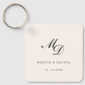 Neutraal Roze Script Initiaal Monogram Bruiloft Sleutelhanger (Voorkant)