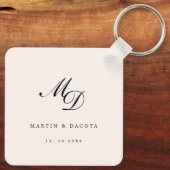 Neutraal Roze Script Initiaal Monogram Bruiloft Sleutelhanger (Achterkant)