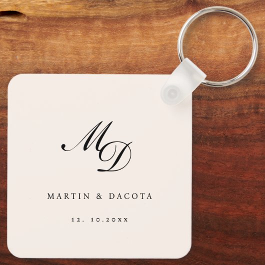 Neutraal Roze Script Initiaal Monogram Bruiloft Sleutelhanger (Achterkant)