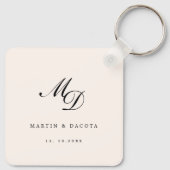 Neutraal Roze Script Initiaal Monogram Bruiloft Sleutelhanger (Achterkant)