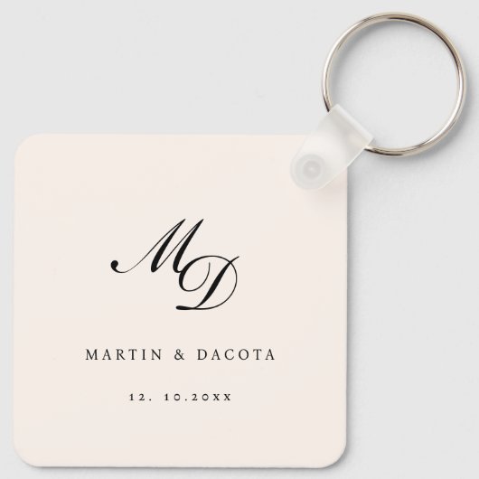 Neutraal Roze Script Initiaal Monogram Bruiloft Sleutelhanger (Achterkant)