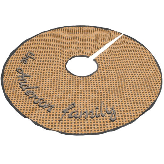 Neutraal rustiek rieten geel met aangepaste tekst kerstboom rok (Gekanteld)