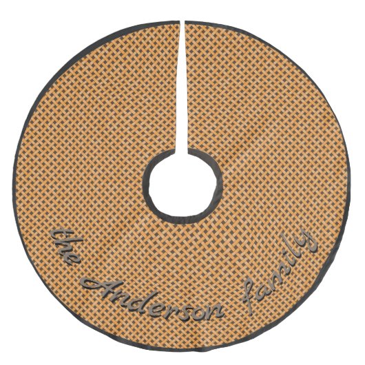 Neutraal rustiek rieten geel met aangepaste tekst kerstboom rok (Voorkant)