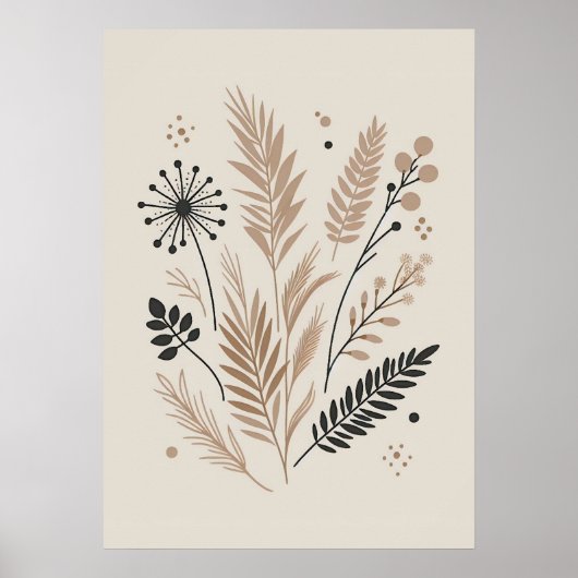 Neutraal Scandinavisch bloemenboeket kunstpatroon Poster (Voorkant)