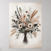 Neutraal Scandinavisch bloemenboeket kunstpatroon Poster (Voorkant)