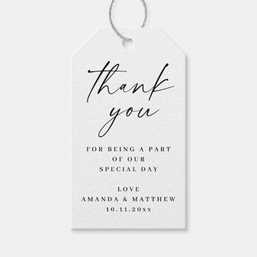 Neutraal script bruiloft dank u | Zwart & Wit Cadeaulabel (Voorkant)