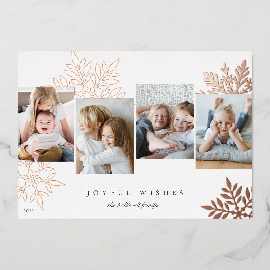 Neutraal | Sneeuwvlok 4 Foto Collage Folie Feestdagenkaart (Voorkant)