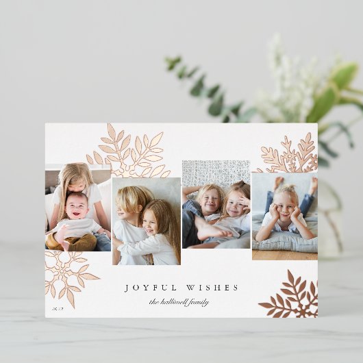Neutraal | Sneeuwvlok 4 Foto Collage Folie Feestdagenkaart (Staand Voorkant)