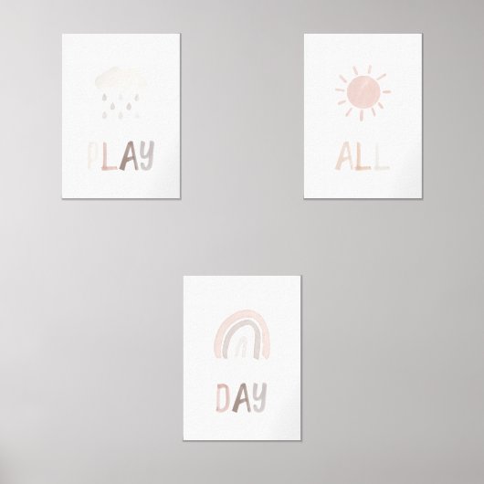 Neutraal spel de hele dag set van 3 art print (Voorkant)