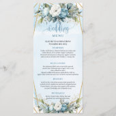 Neutraal Stof Blauw Groene Goud Glitter Bruiloft Menu (Voorkant)