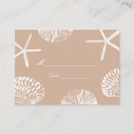 Neutraal Strand Thema Seashells Wedding Place Card Plaatskaartje (Voorkant)