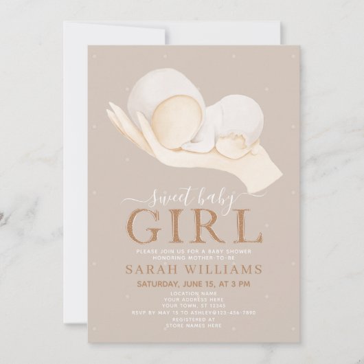 Neutraal Sweet Baby Girl Quote Minimale Baby showe Kaart (Voorkant)