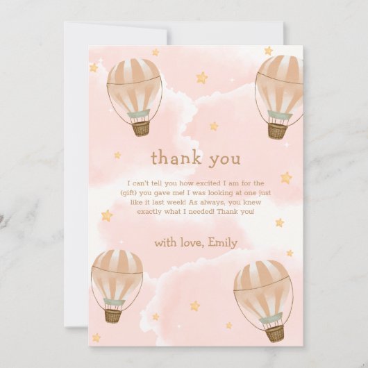 Neutraal Sweet Cloud Hete Luchtballon Baby shower Bedankkaart (Voorkant)
