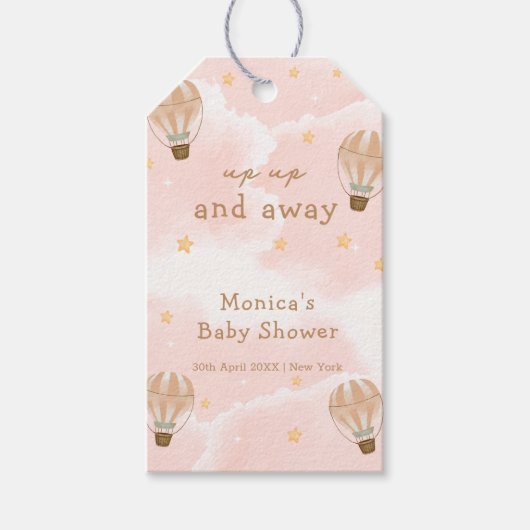 Neutraal Sweet Cloud Hete Luchtballon Baby shower Cadeaulabel (Voorkant)