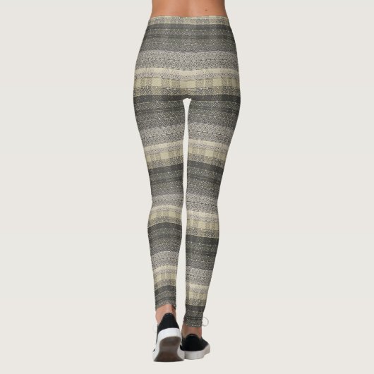 Neutraal Tan Beige Grey Pset Geometric Pattern Leggings (Achterkant)