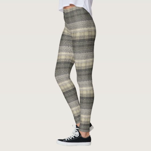 Neutraal Tan Beige Grey Pset Geometric Pattern Leggings (Links)