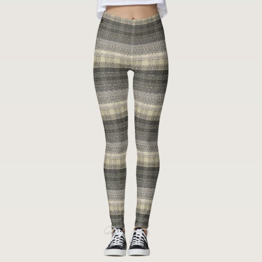 Neutraal Tan Beige Grey Pset Geometric Pattern Leggings (Voorkant)