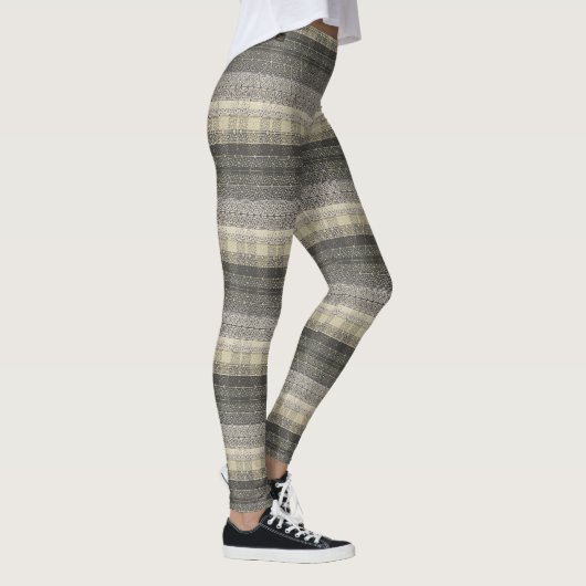 Neutraal Tan Beige Grey Pset Geometric Pattern Leggings (Rechts)