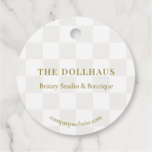 Neutraal Tan Checkerboard Boutique Verpakking Hang Bedankjes Labels (Achterkant)