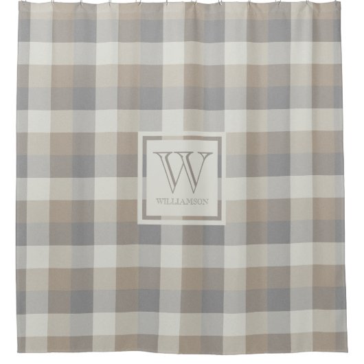 Neutraal Tan Grey Ivory Rustic Pset Monogram Douchegordijn (Voorkant)