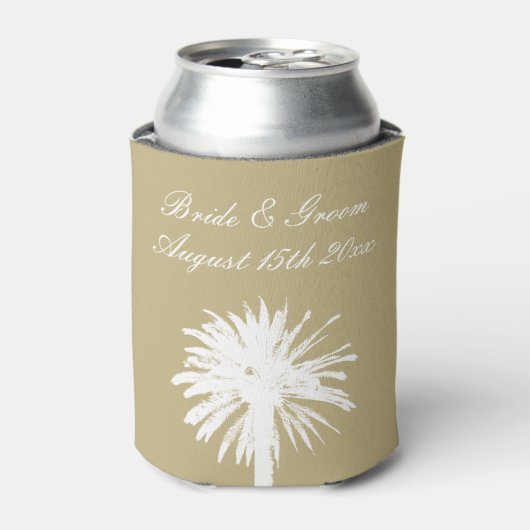 Neutraal tan kleurenpalet palm boom strand bruilof blikjeskoeler (Blikje Voorkant)