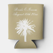 Neutraal tan kleurenpalet palm boom strand bruilof blikjeskoeler (Voorkant)