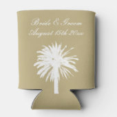 Neutraal tan kleurenpalet palm boom strand bruilof blikjeskoeler (Achterkant)