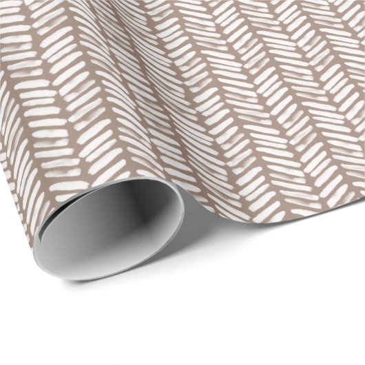Neutraal Taupe Beige Bruin Wit Zigzag Stripes Cadeaupapier (Rol Hoek)