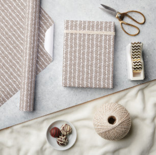 Neutraal Taupe Beige Bruin Wit Zigzag Stripes Cadeaupapier