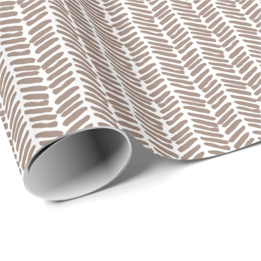 Neutraal Taupe Beige Bruin Wit Zigzag Stripes Cadeaupapier (Rol Hoek)