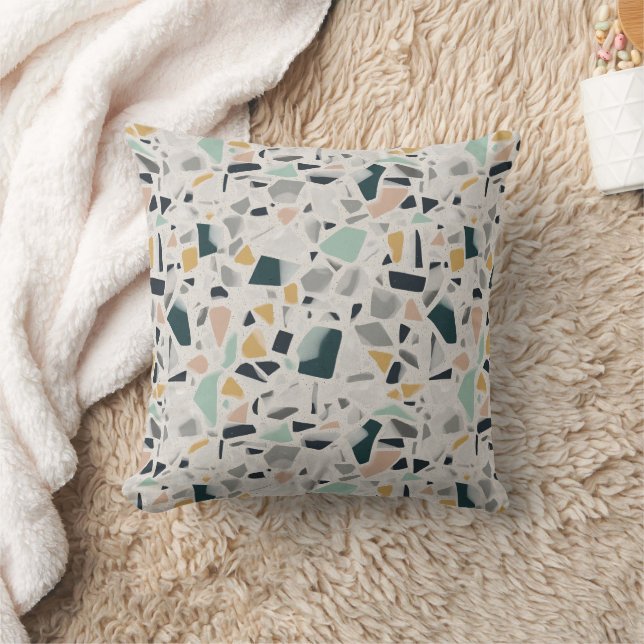 Neutraal Teal en Mosterd Terrazzo Gesprokkelde Ste Kussen (Deken)