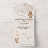 Neutraal Teddy Bear Hot Air Ballon Baby shower All In One Uitnodiging (Binnen)