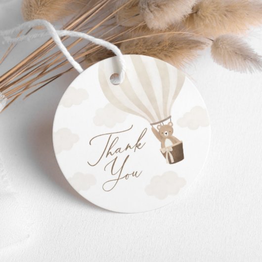 Neutraal Teddy Bear Hot Air Ballon Baby shower Bedankjes Labels