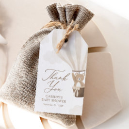 Neutraal Teddy Bear Hot Air Ballon Baby shower Cadeaulabel