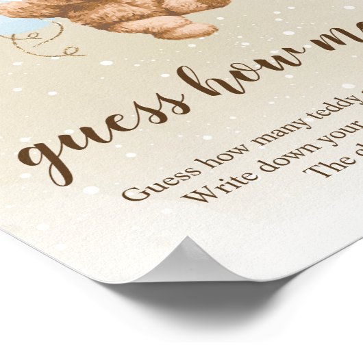 Neutraal teddybeer Baby shower teken Poster (Hoek)