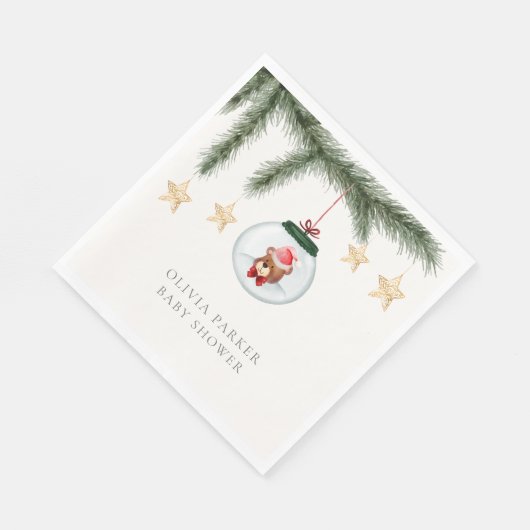 Neutraal teddybeer winter Baby shower Servet (Hoek)