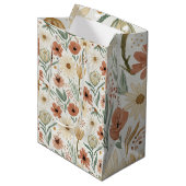 Neutraal Terracotta Daisy en Poppy Bloemenpatroon Medium Cadeauzakje (Voorkant Gekanteld)