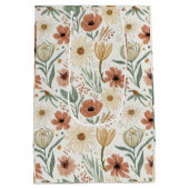 Neutraal Terracotta Daisy en Poppy Bloemenpatroon Medium Cadeauzakje (Achterkant)