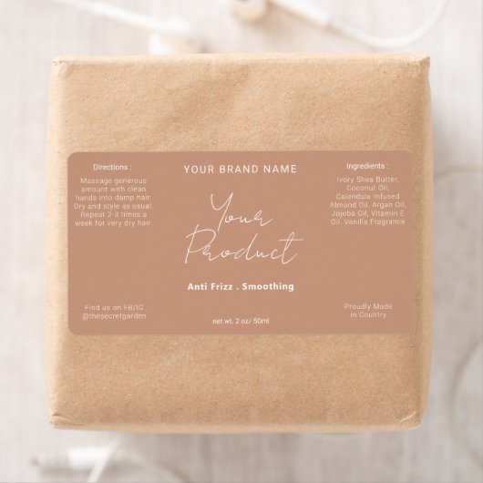 Neutraal Terracotta Eenvoudig Modern Script Produc Etiket (Insitu)