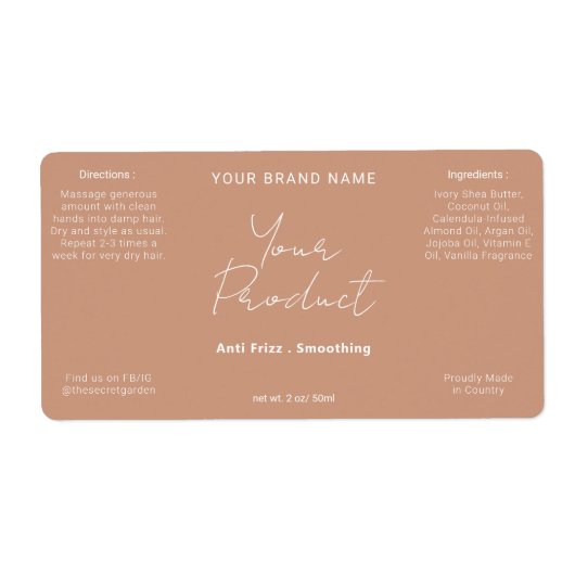 Neutraal Terracotta Eenvoudig Modern Script Produc Etiket (Voorkant)