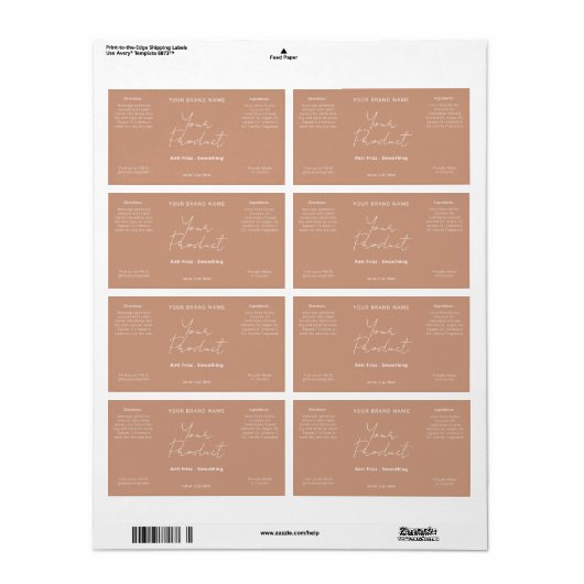Neutraal Terracotta Eenvoudig Modern Script Produc Etiket (Full Sheet)
