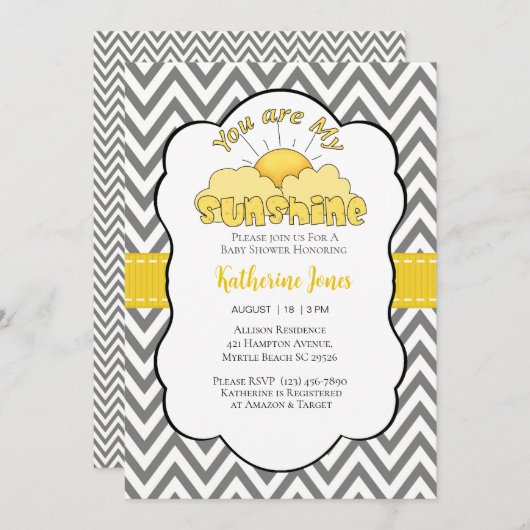 Neutraal U bent mijn Sunshine Baby shower Uitnodig Kaart (Voorkant / Achterkant)
