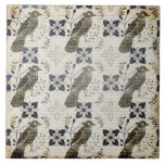 neutraal vogelpapier print keramische Tegel Tegeltje<br><div class="desc">Rustieke faux textuur van neutrale kleuren & vogelpatroon op een antiek-look vintage achtergrond. Perfect voor een boerderij en huisje decor keramische tegel. 100% klanttevredenheid met "Zazzle" elke dag.</div>