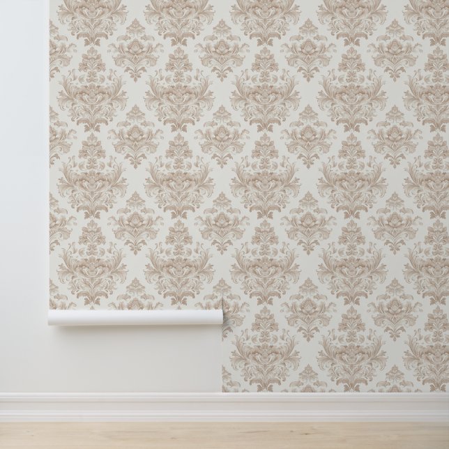 neutraal warm wit scrollontwerp behang (Applicatie)
